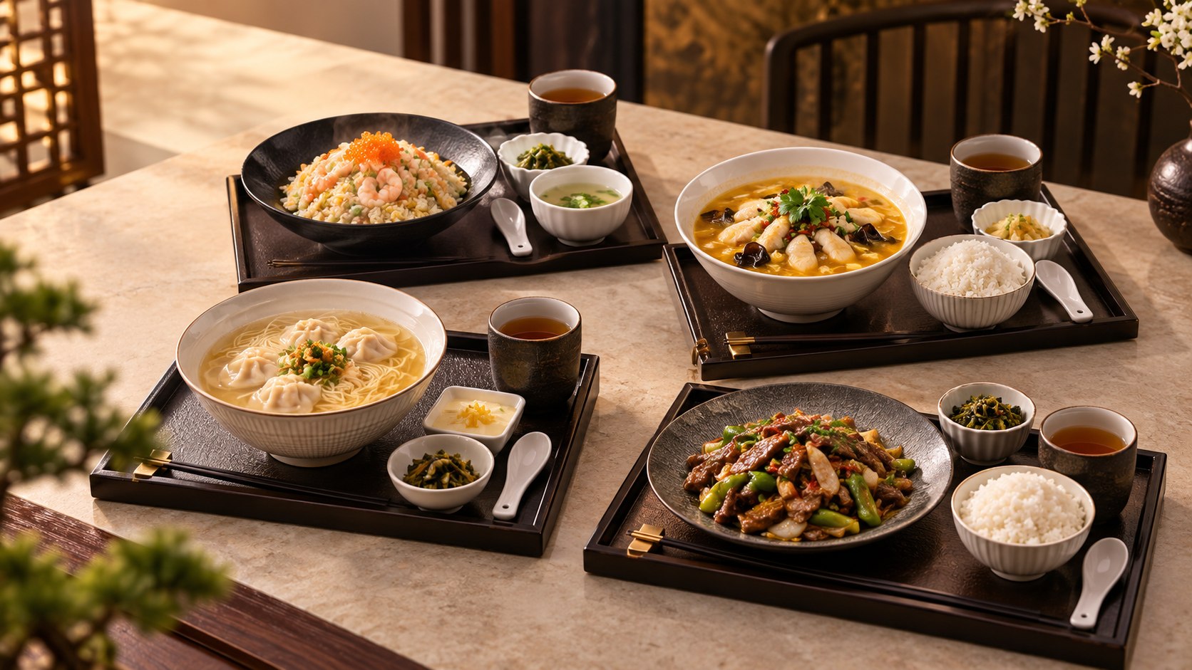 Shaang Cuisine weekday lunch sets with La Mian, fried rice and rice dishes